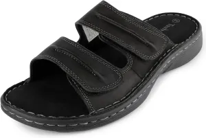 Mens Adjustable Leather Slide Sandals Comfortable Lightweight Summer Memory Foam Sandals Casual Beach Slip On Sandals for Men Indoor & Outdoor