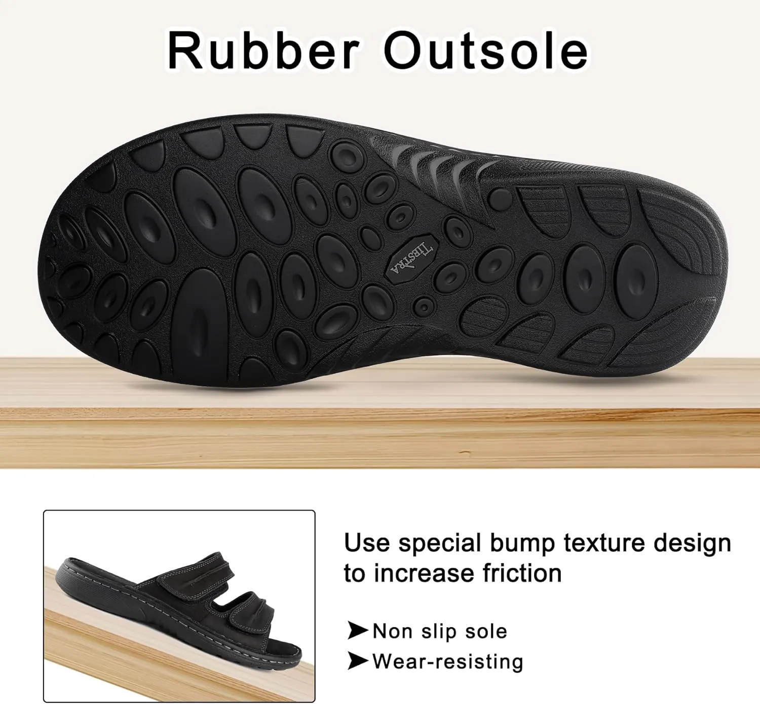 Mens Adjustable Leather Slide Sandals Comfortable Lightweight Summer Memory Foam Sandals Casual Beach Slip On Sandals for Men Indoor & Outdoor