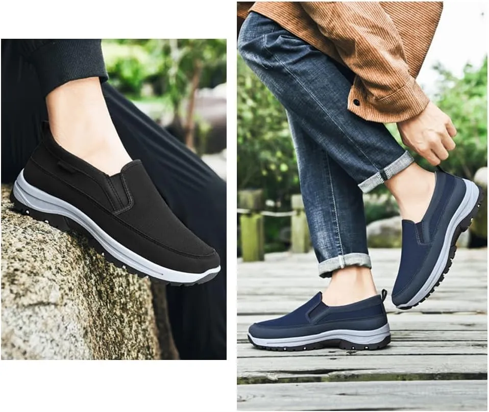 Men's Arch Support Slip-On Canvas Loafers, Lightweight Orthopedic Sneakers for Walking & Outdoor Hiking, Comfortable Casual Flats