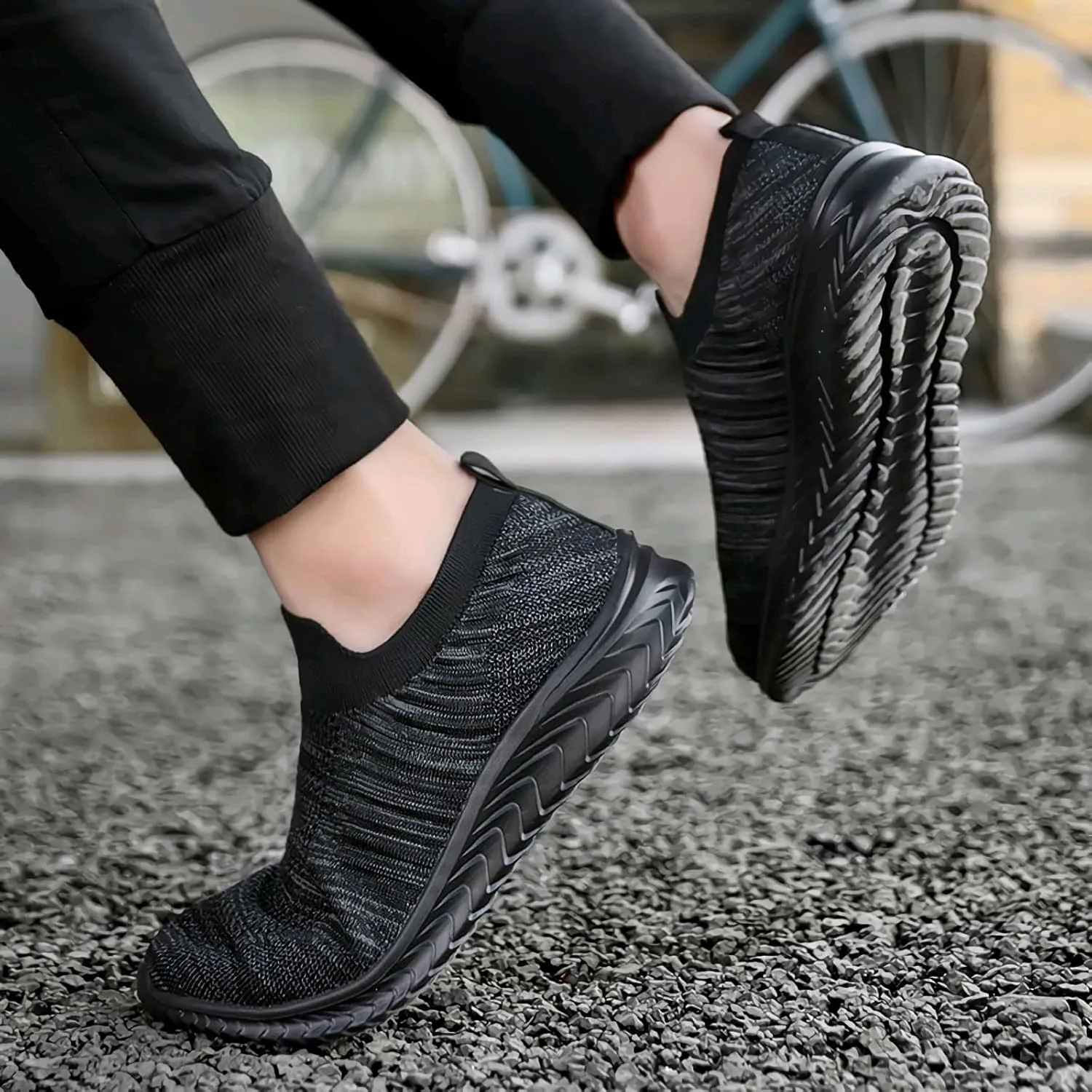 Men's Breathable Knit Walking Tennis Gym Slip On Laceless Sneakers