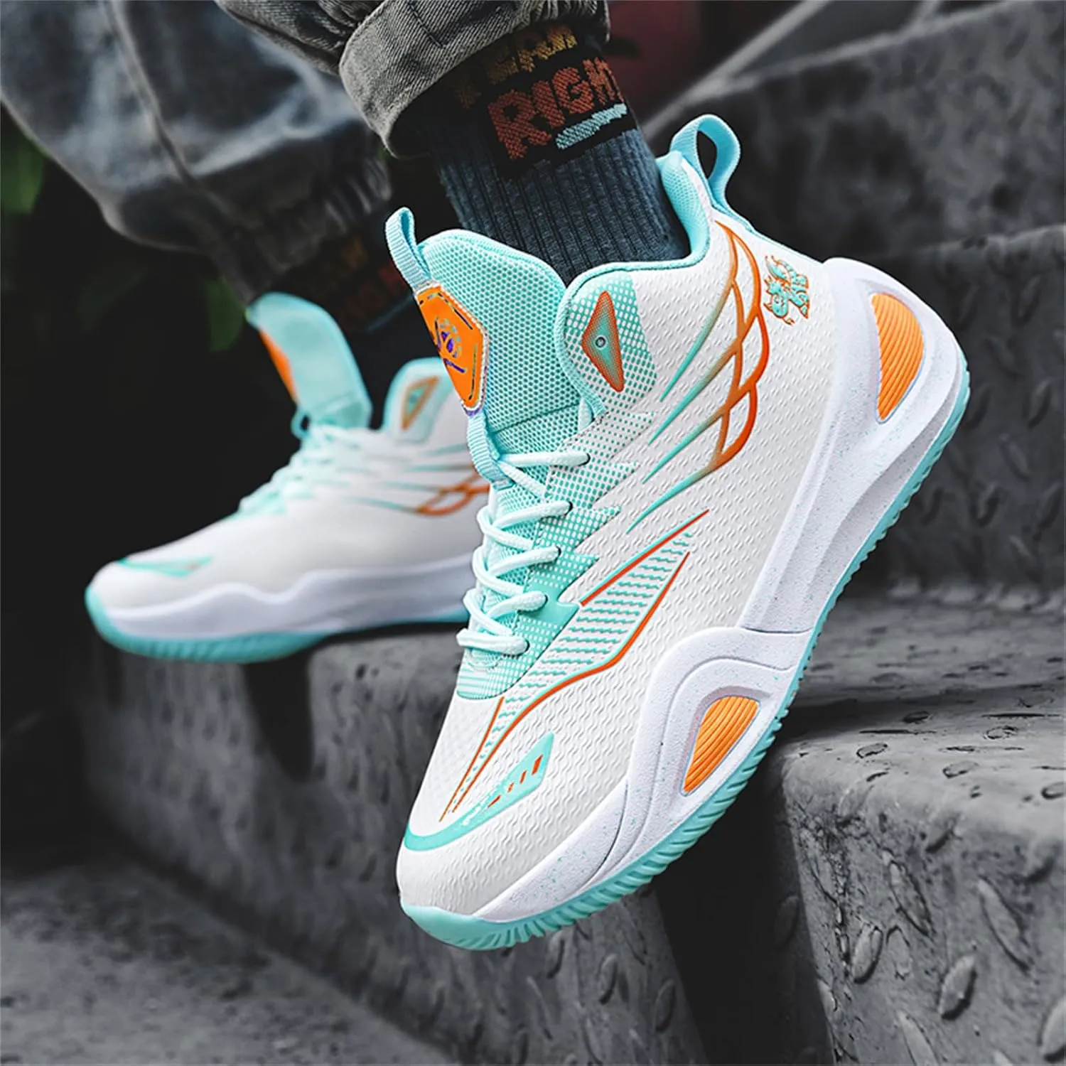 Mens Breathable Mesh Lace Up Basketball Shoes with Arch Support Non-Slip Comfortable High Top Sneakers Running Walking Tennis Shoes