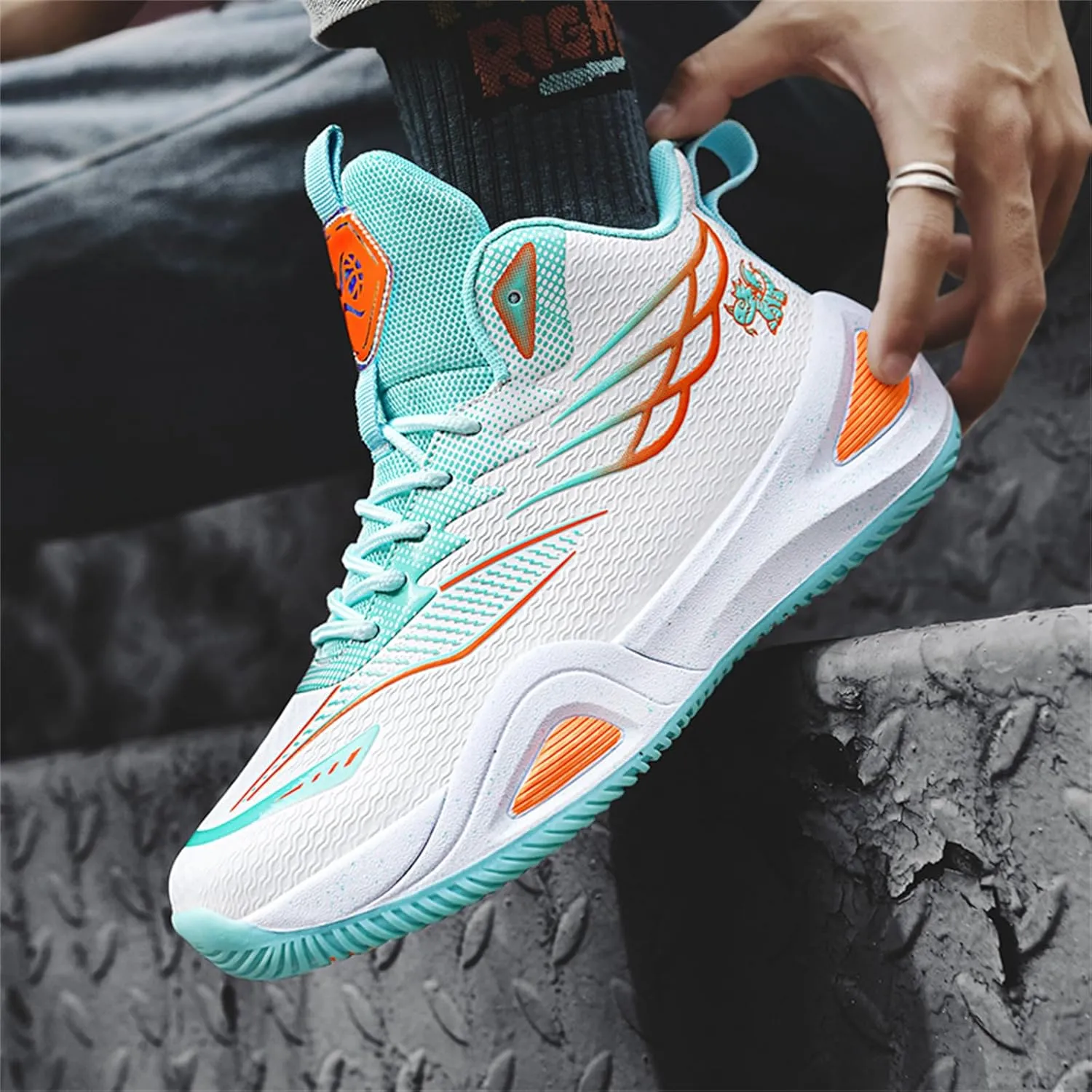 Mens Breathable Mesh Lace Up Basketball Shoes with Arch Support Non-Slip Comfortable High Top Sneakers Running Walking Tennis Shoes