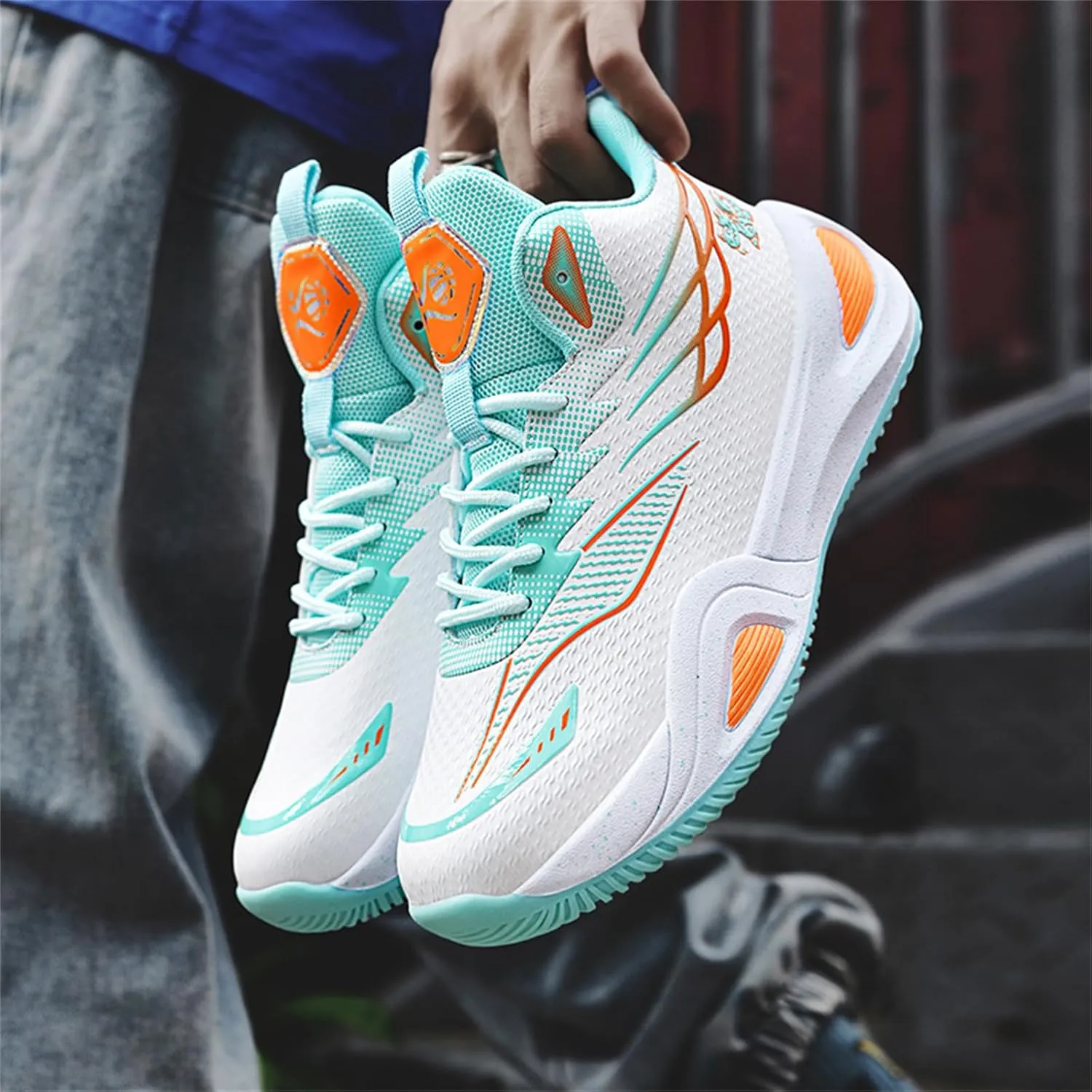 Mens Breathable Mesh Lace Up Basketball Shoes with Arch Support Non-Slip Comfortable High Top Sneakers Running Walking Tennis Shoes