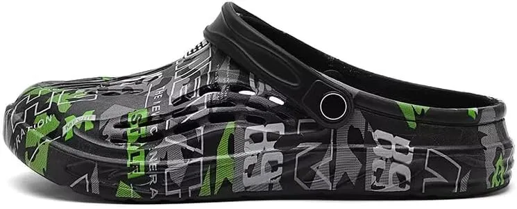 Men's Clog Shoes Slip-On Lightweight Waterproof Garden Sandals, Breathable Camouflage Indoor Outdoor Slippers with Adjustable Strap