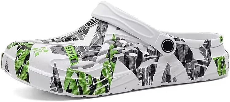 Men's Clog Shoes Slip-On Lightweight Waterproof Garden Sandals, Breathable Camouflage Indoor Outdoor Slippers with Adjustable Strap