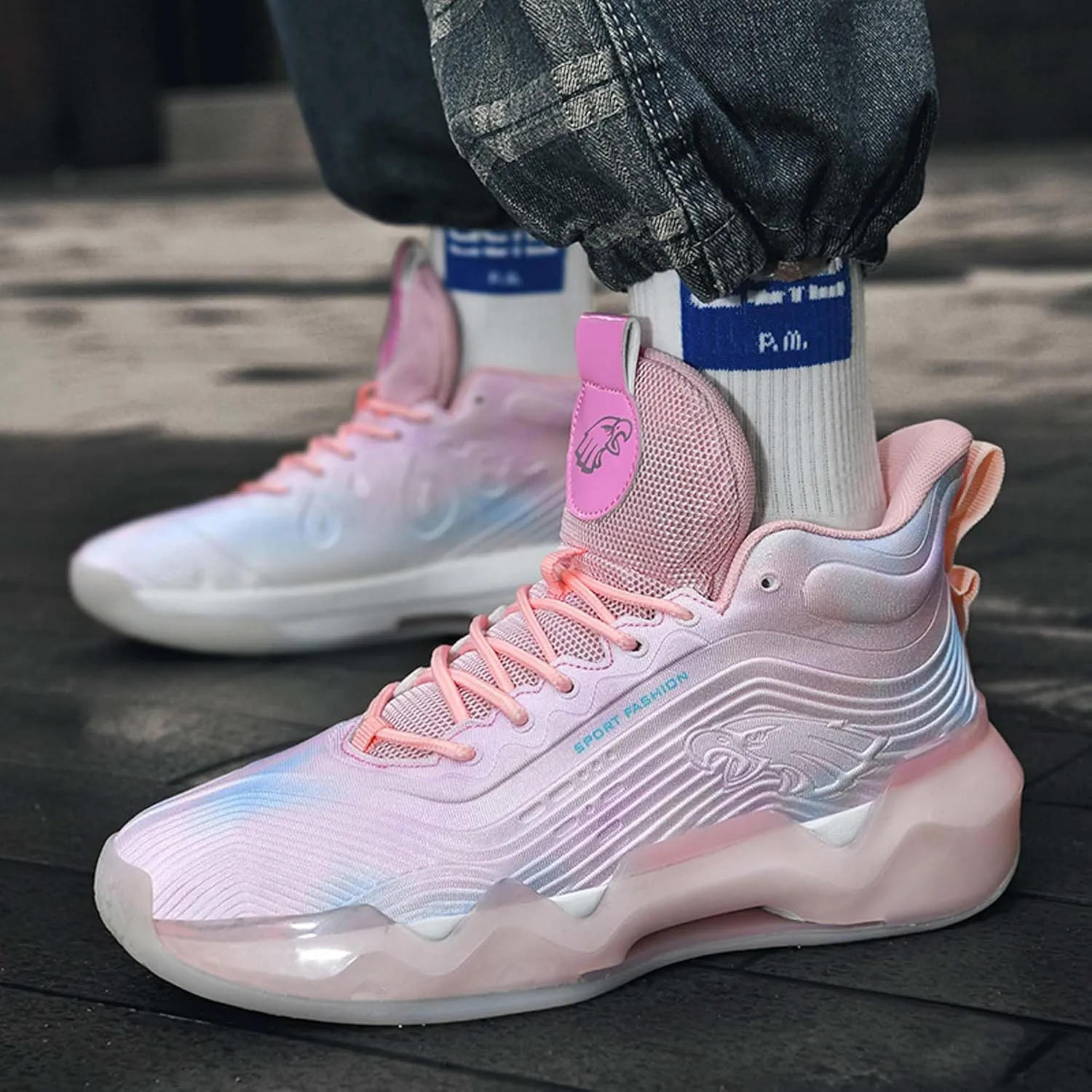 Men's Fashion Breathable Basketball Shoes Lightweight Anti-Slip Sneakers Wear-Resistant Rebound Running Shoes Personalized Casual Sports Basketball Women's Shoes