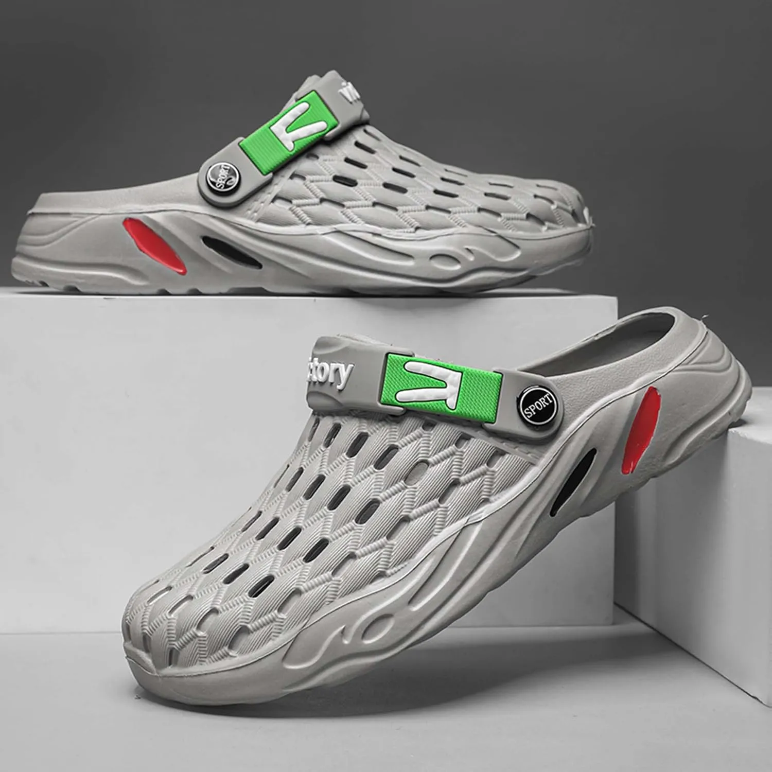 Men's fashion garden clogs, arch support, woven look design, EVA material, lightweight, durable, non-slip, beach shoes, gardening shoes, indoor and outdoor sandals.