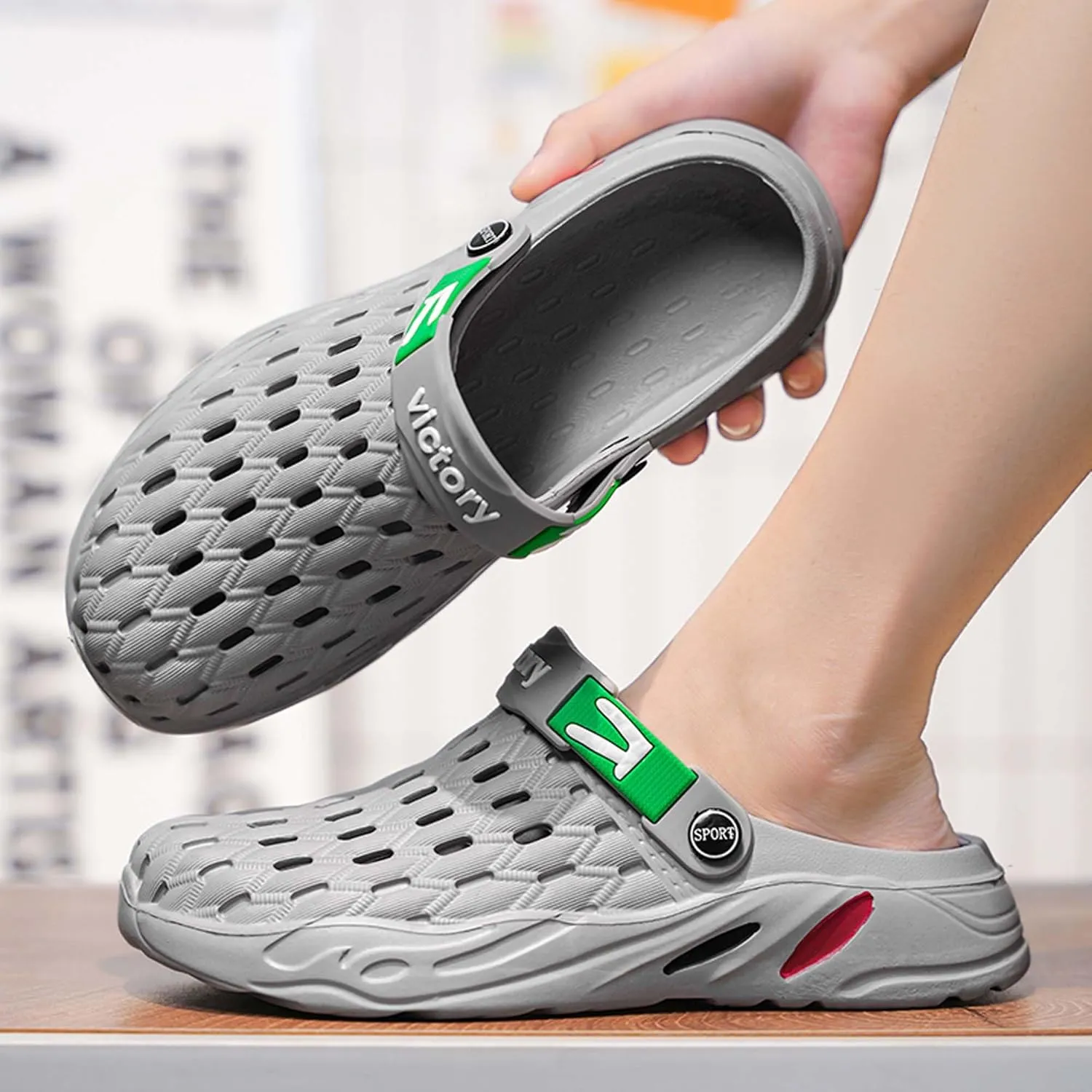 Men's fashion garden clogs, arch support, woven look design, EVA material, lightweight, durable, non-slip, beach shoes, gardening shoes, indoor and outdoor sandals.
