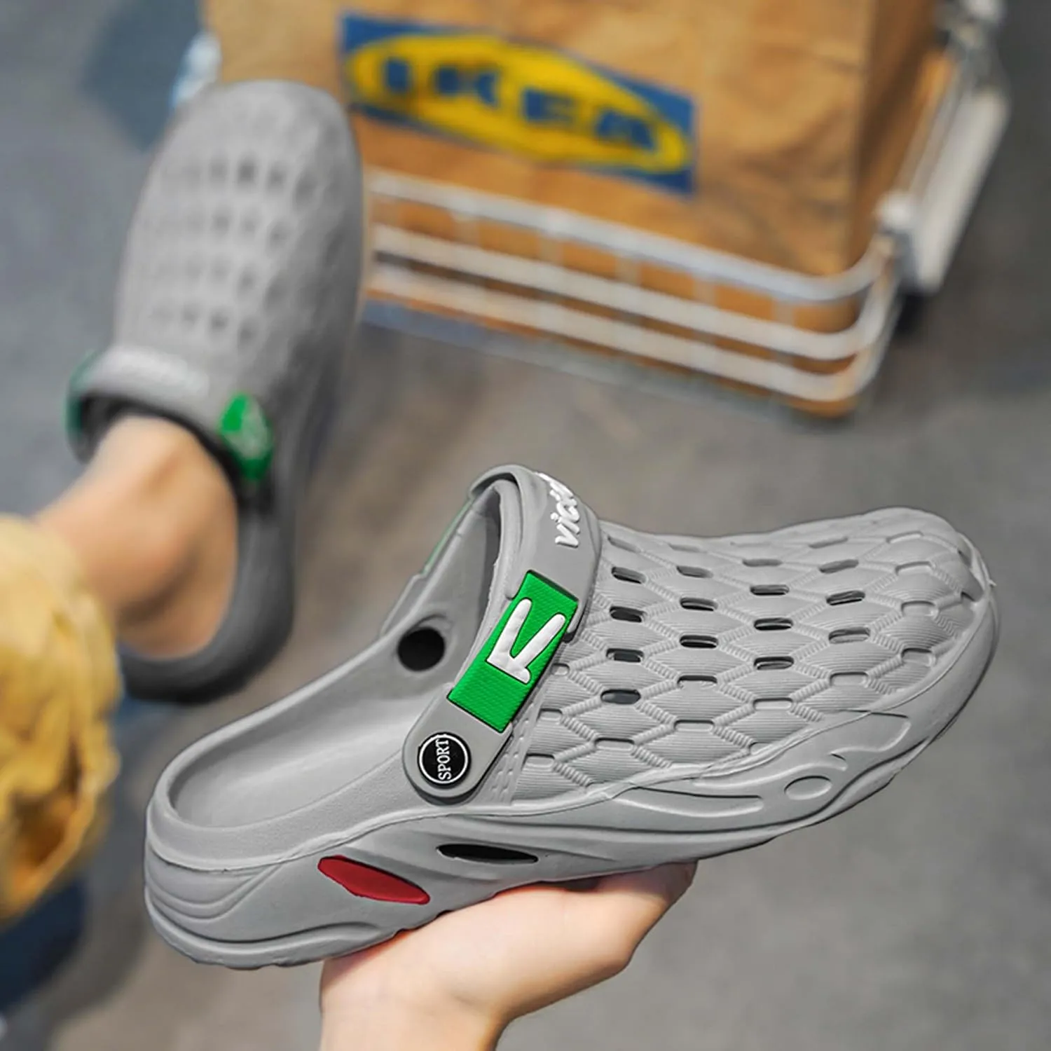 Men's fashion garden clogs, arch support, woven look design, EVA material, lightweight, durable, non-slip, beach shoes, gardening shoes, indoor and outdoor sandals.