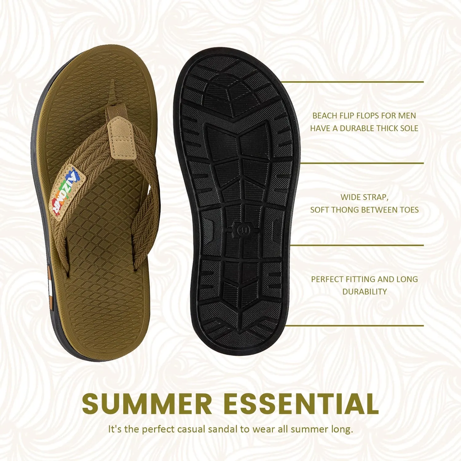 Mens Flip Flops Comfort Beach Thong Sandals Casual Lightweight Waterproof Quick-dry Summer Open Toe Sandals Indoor and Outdoor