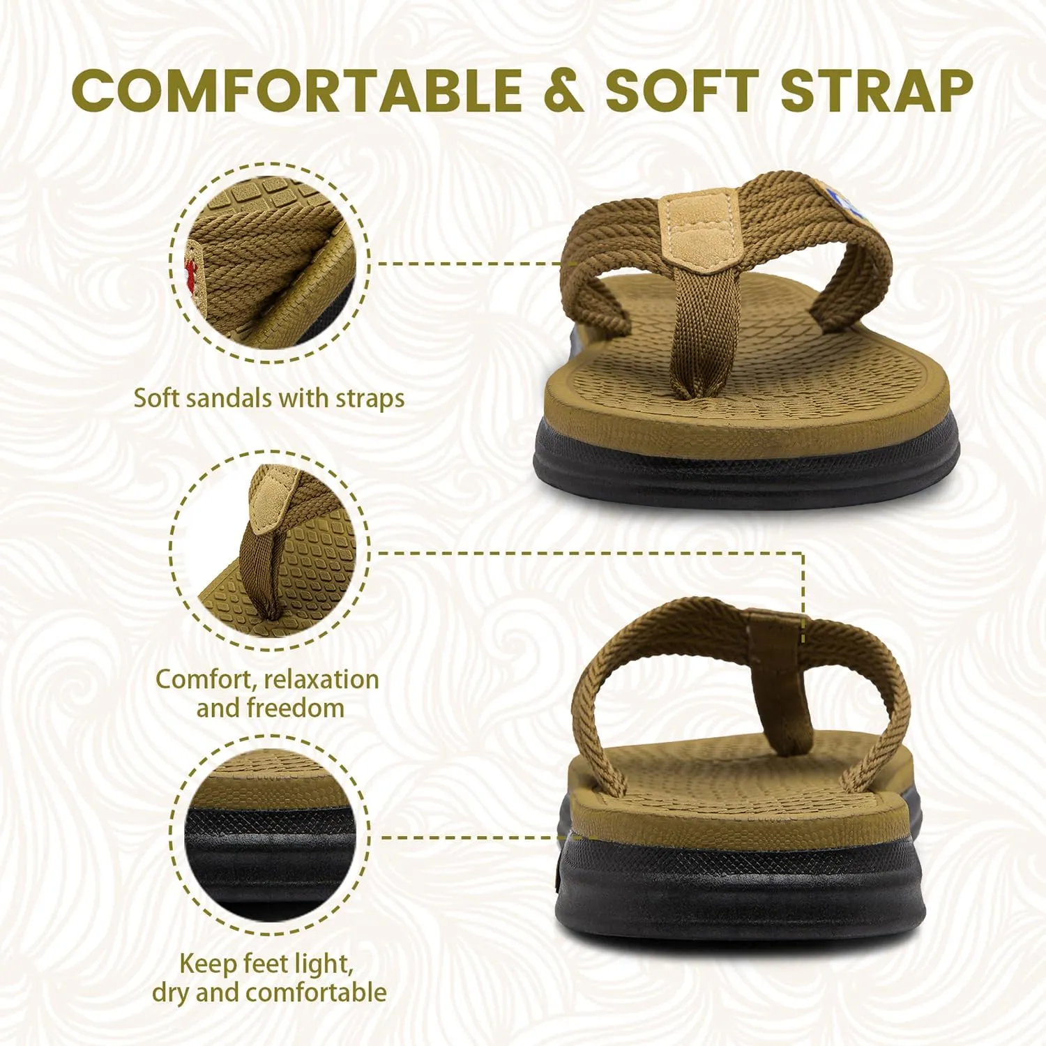 Mens Flip Flops Comfort Beach Thong Sandals Casual Lightweight Waterproof Quick-dry Summer Open Toe Sandals Indoor and Outdoor