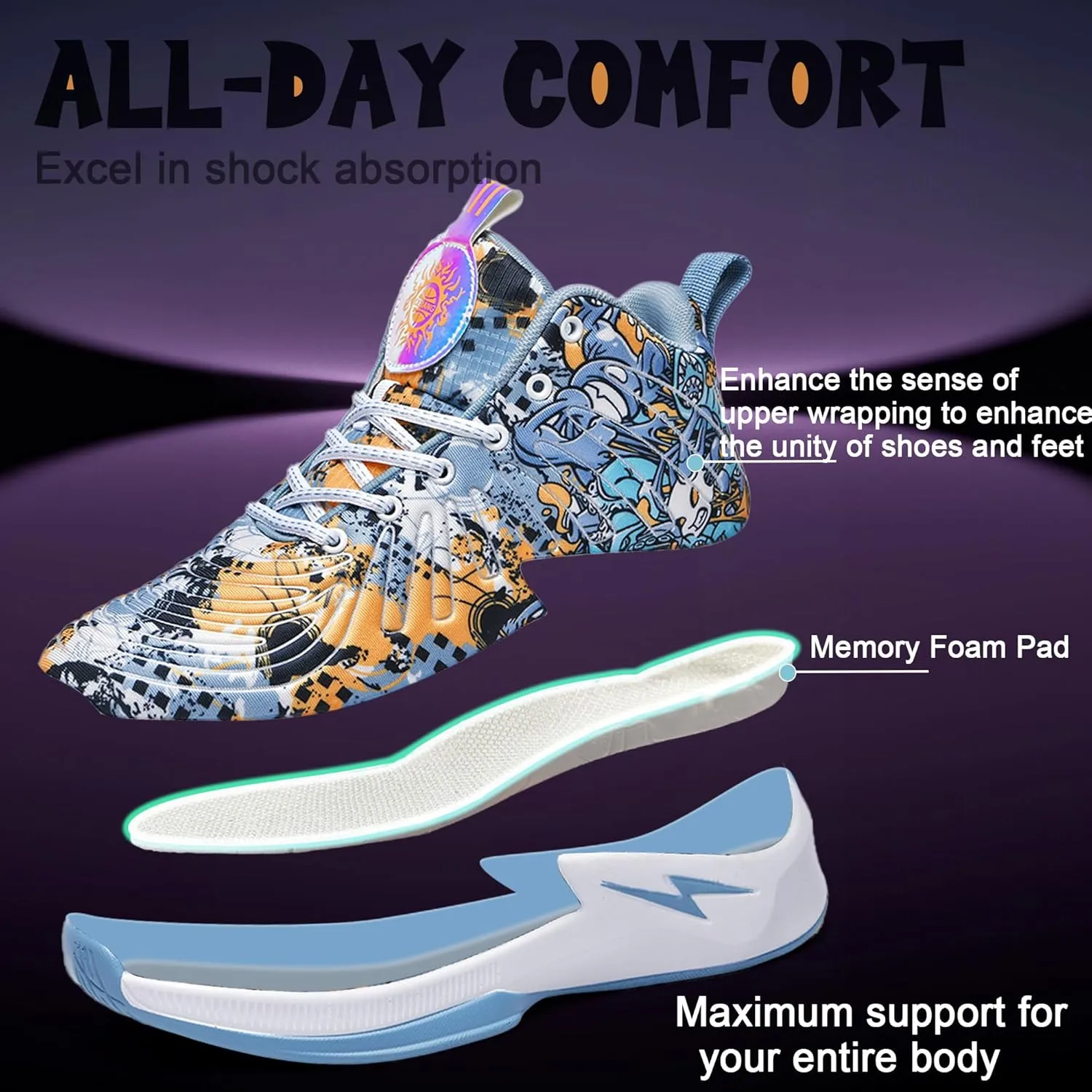 Men's High Top Basketball Shoes Lightweight Breathable Non Slip Gym Sneakers Suitable Training Sports