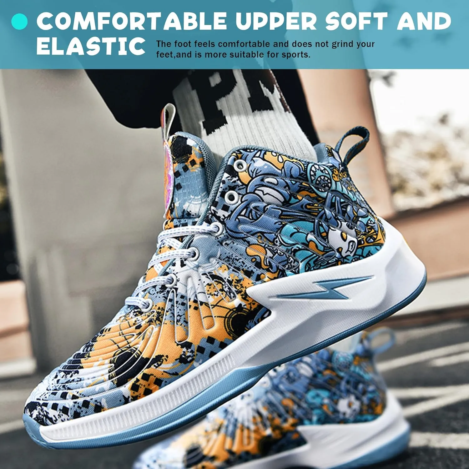 Men's High Top Basketball Shoes Lightweight Breathable Non Slip Gym Sneakers Suitable Training Sports