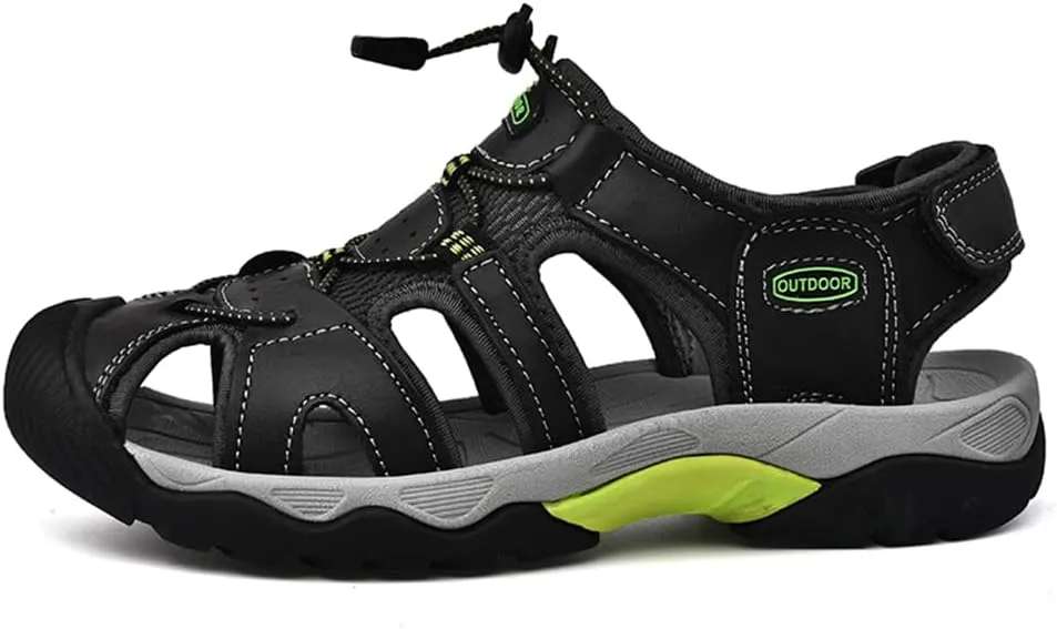 Men's Hiking Sandals Outdoor Sport Closed Toe Leather Walking Sandal Waterproof Non-Slip Casual Sandals Water Shoes