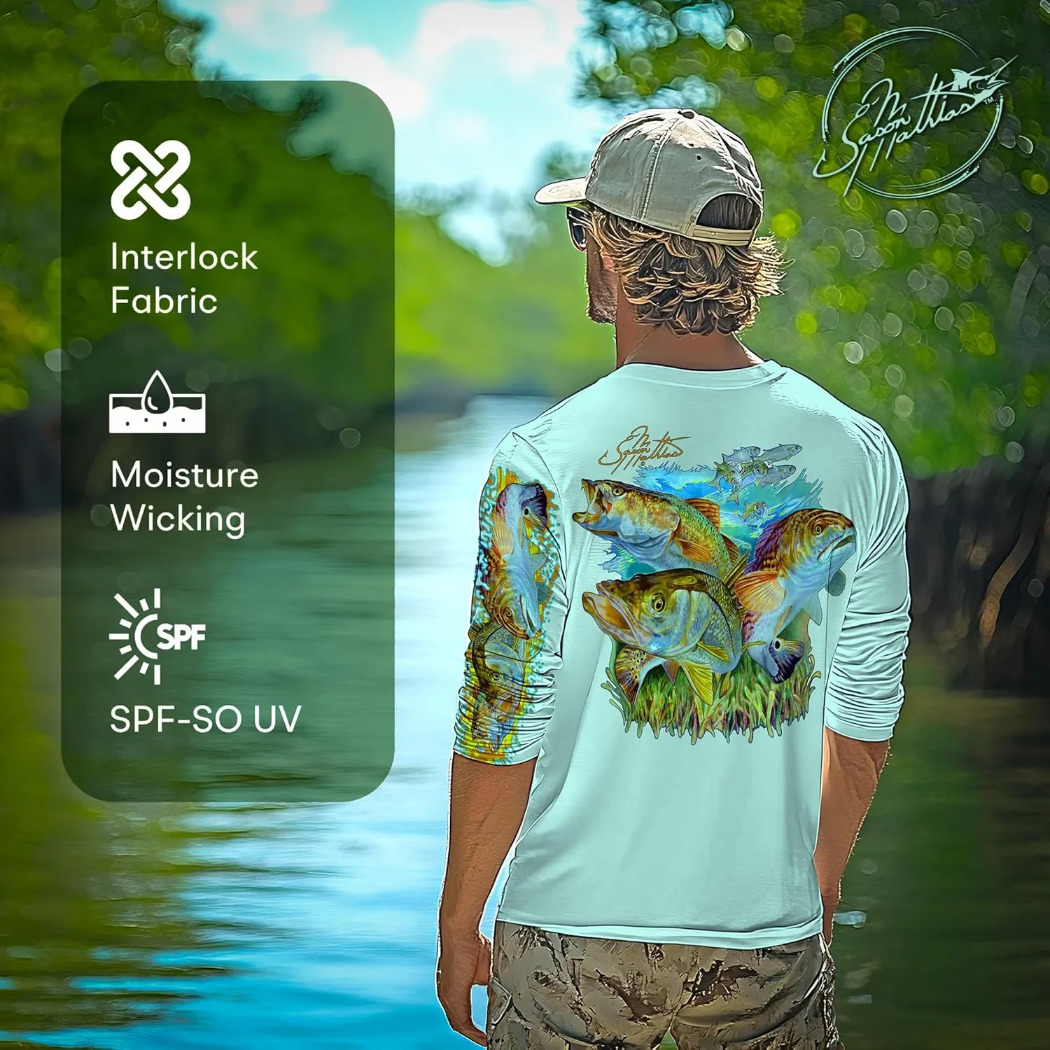 Men’s “Inshore Slam” Comfortable Fishing Shirt-UPF 50  Interlocking Fabric, Quick-Dry, Ideal for Anglers (JM010)