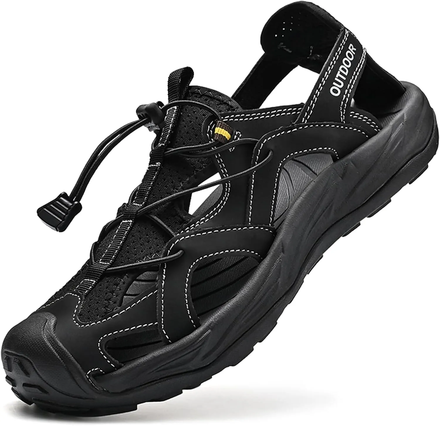 Men's Leather Closed Toe Sport Sandals Adjustable Outdoor Hiking Athletic Waterproof Arch Support Walking Sandals Summer Waterproof Beach Water Shoes