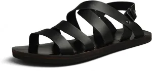 Men's Leather Cutout Flat Fisherman Sandals with Adjustable Ankle Buckle Lightweight Non-Slip Gladiator Sandals Fashion Open Toe Summer Beach Sandals