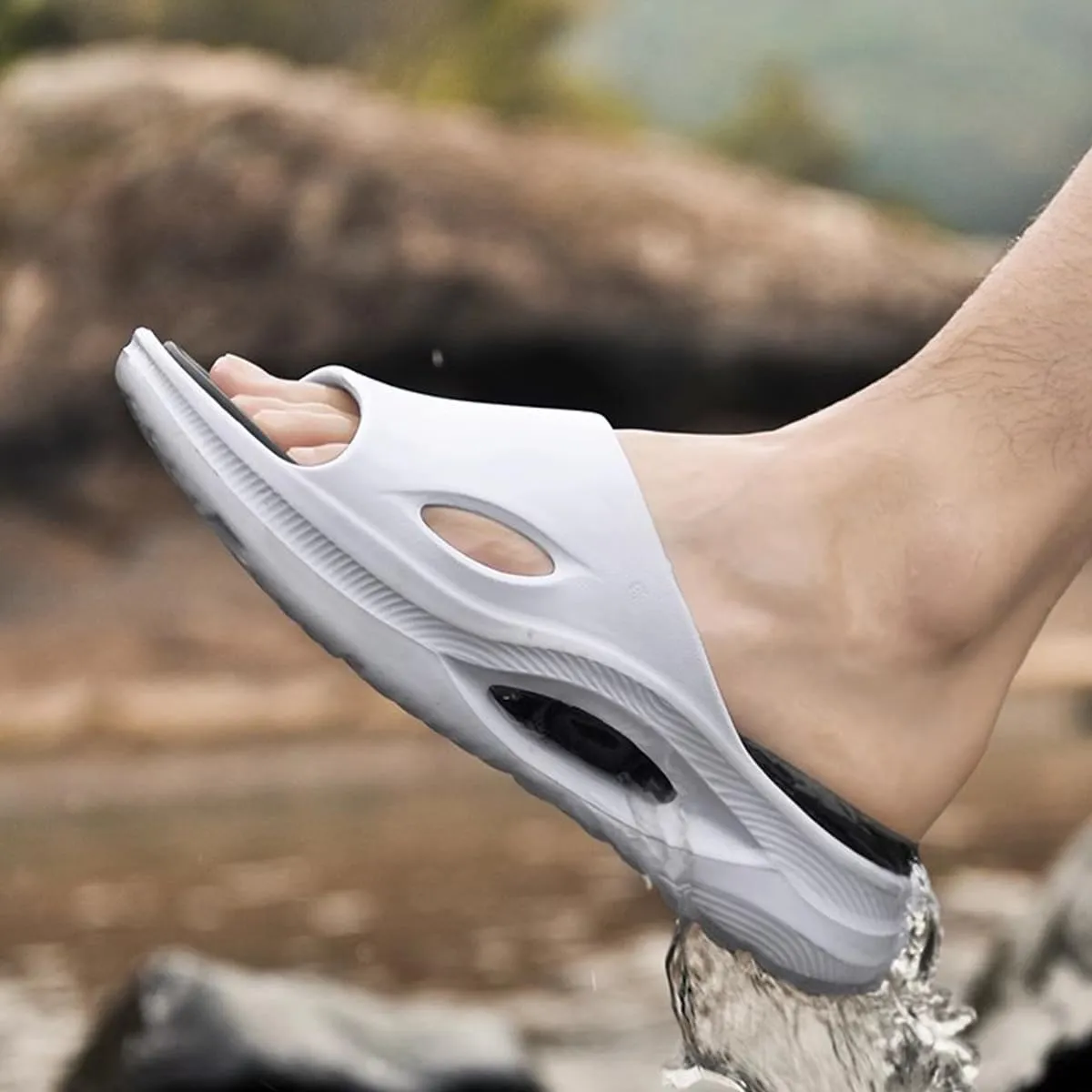 Mens Slides Soft Cushion Sport Sandals Plantar Fasciitis Arch Support Adjustable Thick Cushion Recovery Sandals Lightweight Cloud Open Toe Summer Slippers