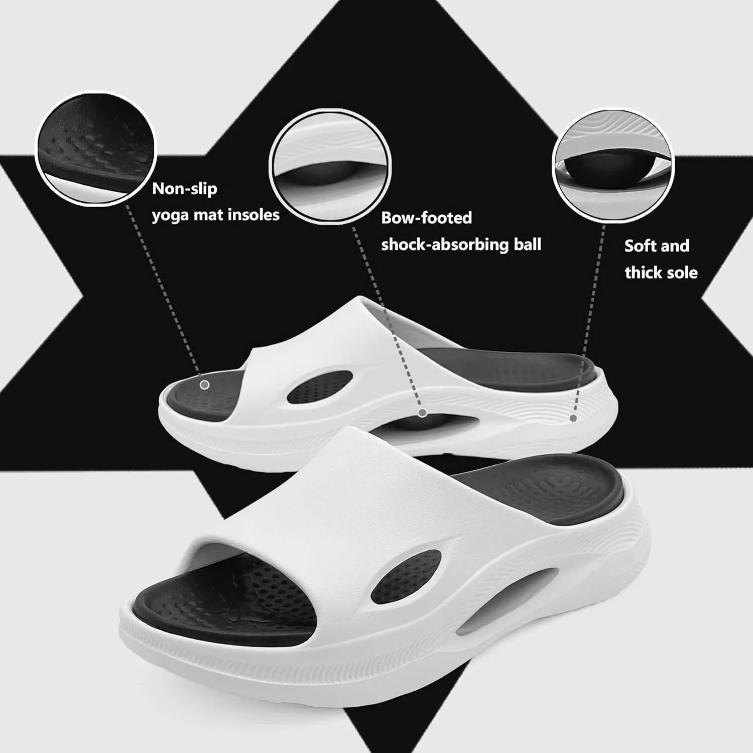 Mens Slides Soft Cushion Sport Sandals Plantar Fasciitis Arch Support Adjustable Thick Cushion Recovery Sandals Lightweight Cloud Open Toe Summer Slippers