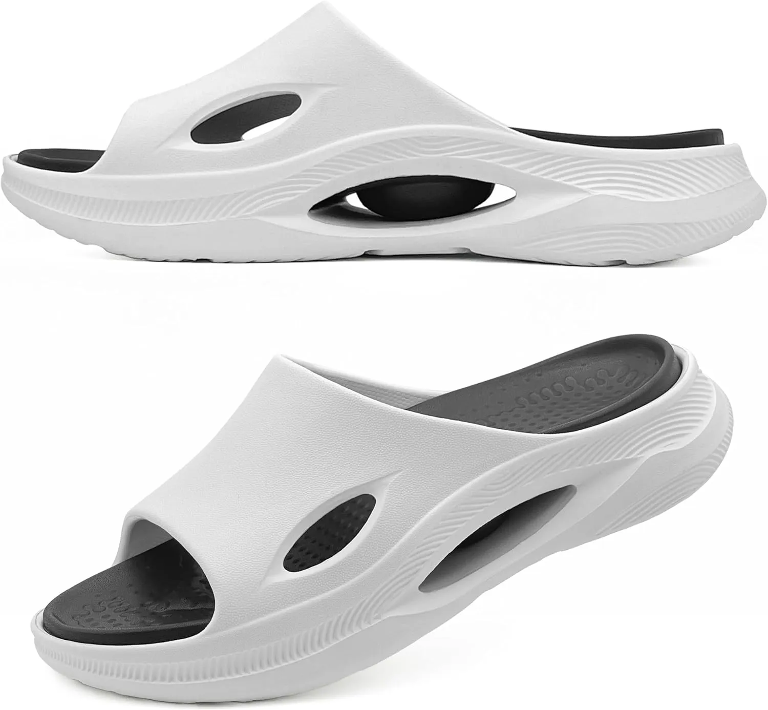 Mens Slides Soft Cushion Sport Sandals Plantar Fasciitis Arch Support Adjustable Thick Cushion Recovery Sandals Lightweight Cloud Open Toe Summer Slippers