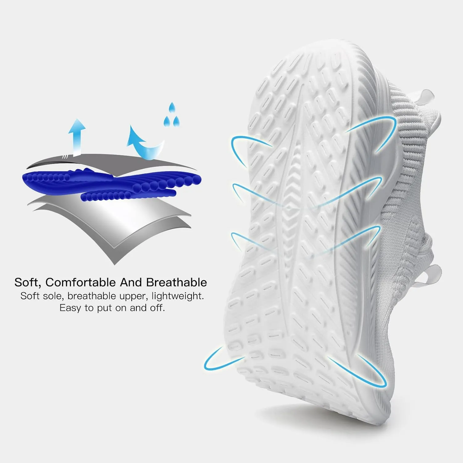 Mens Slip On Wide Walking Shoes Memory Foam Runnning Tennis Shoes Lightweight Breathable Casual Sneakers