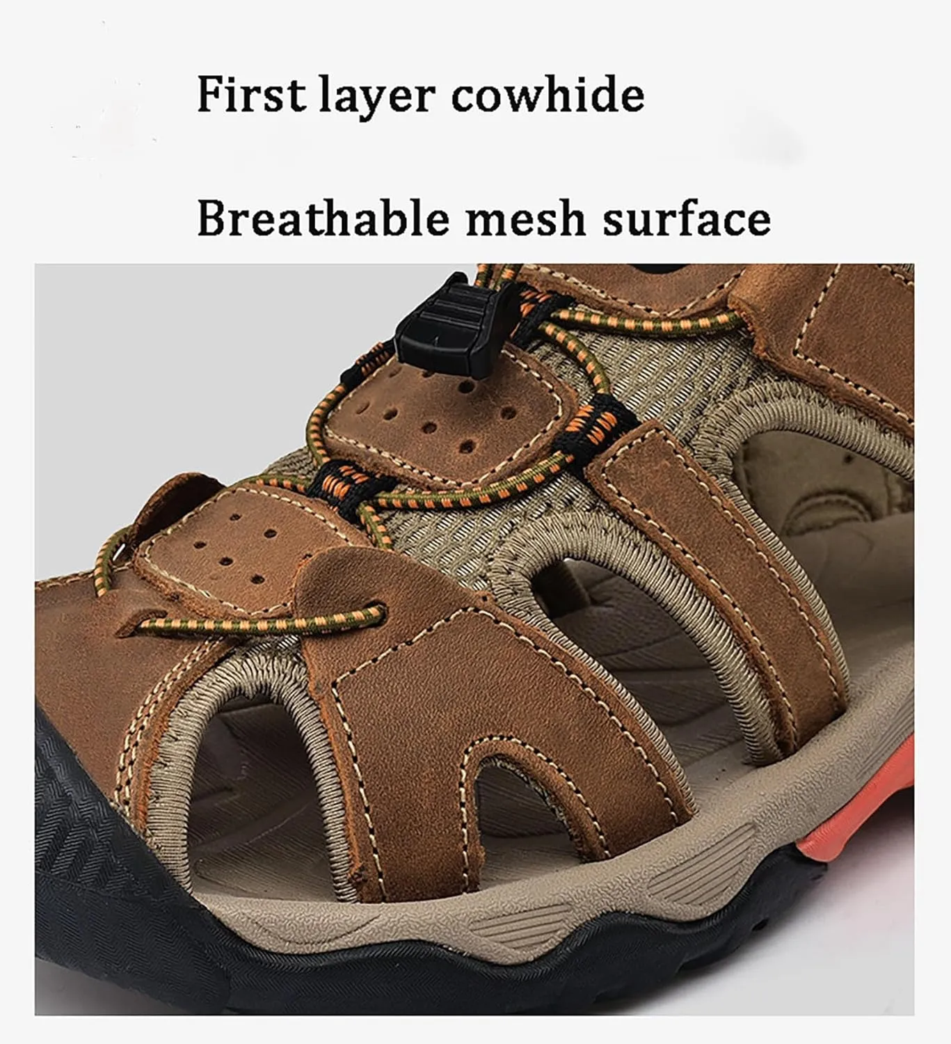 Men's Sport Sandals Outdoor Hiking Leather Closed Toe Sandals Athletic Lightweight Summer Casual