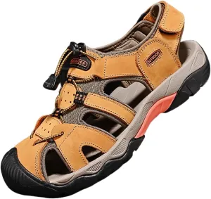 Men's Sport Sandals Outdoor Hiking Leather Closed Toe Sandals Athletic Lightweight Summer Casual