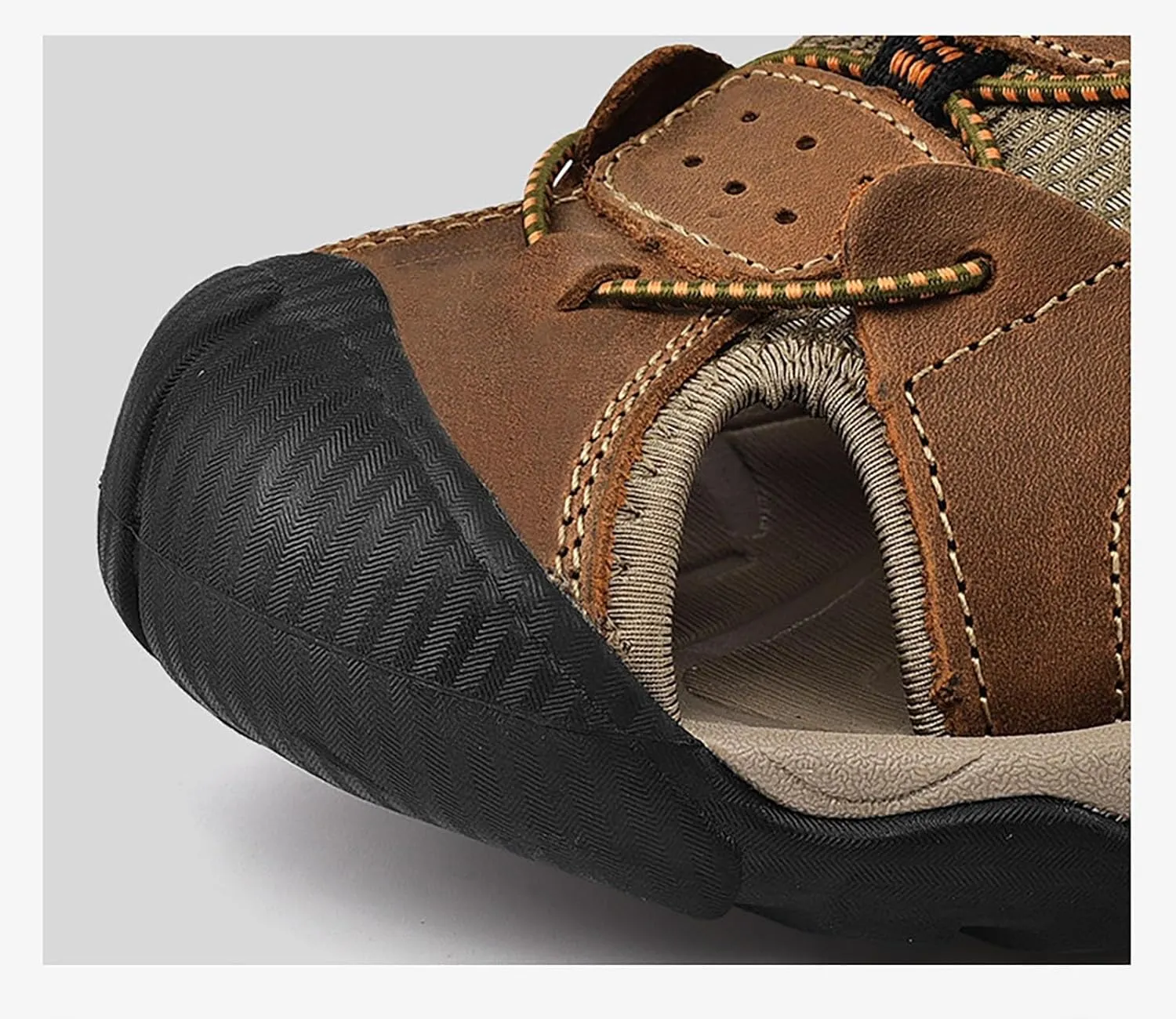 Men's Sport Sandals Outdoor Hiking Leather Closed Toe Sandals Athletic Lightweight Summer Casual