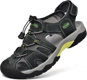 Men's Sport Sandals Outdoor Hiking Leather Closed Toe Sandals Athletic Lightweight Summer Walking Casual Sandals Water Shoes