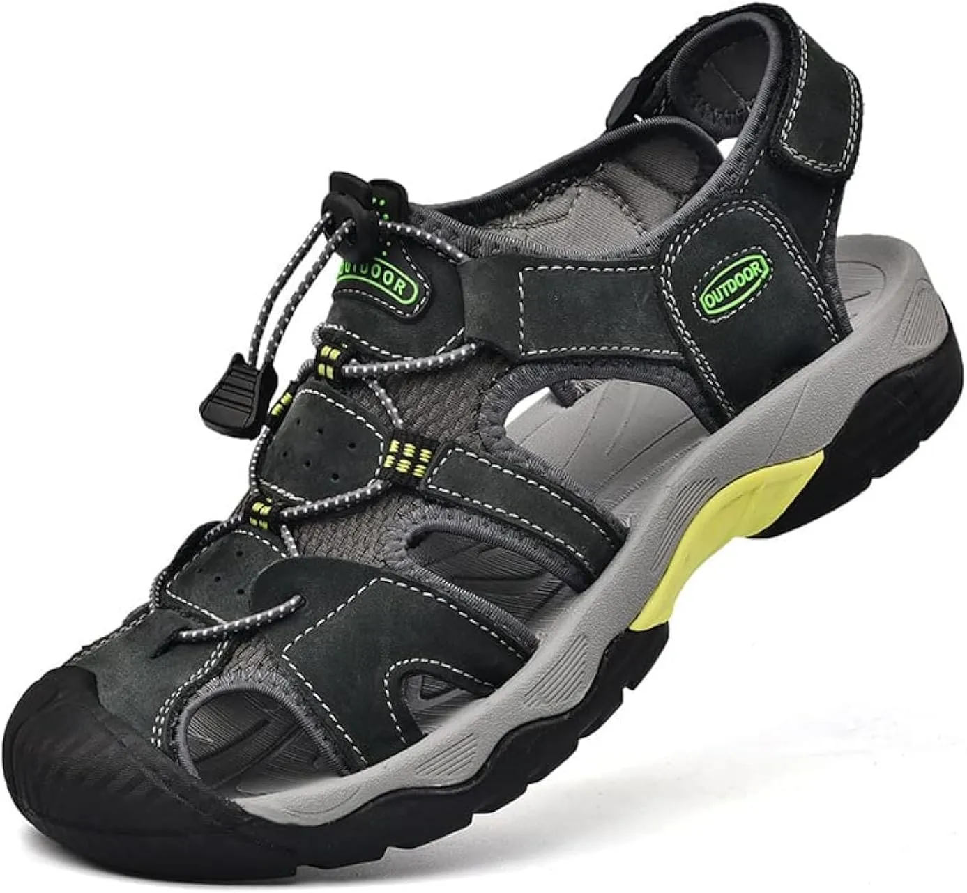 Men's Sport Sandals Outdoor Hiking Leather Closed Toe Sandals Athletic Lightweight Summer Walking Casual Sandals Water Shoes