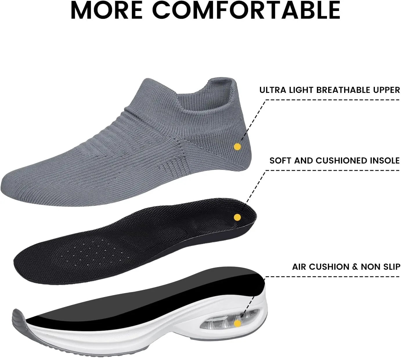 Mens Walking Shoes Sock Casual Fashion Sneakers Comfortable Slip On Air Cushion Workout Athletic Gym Running Shoes