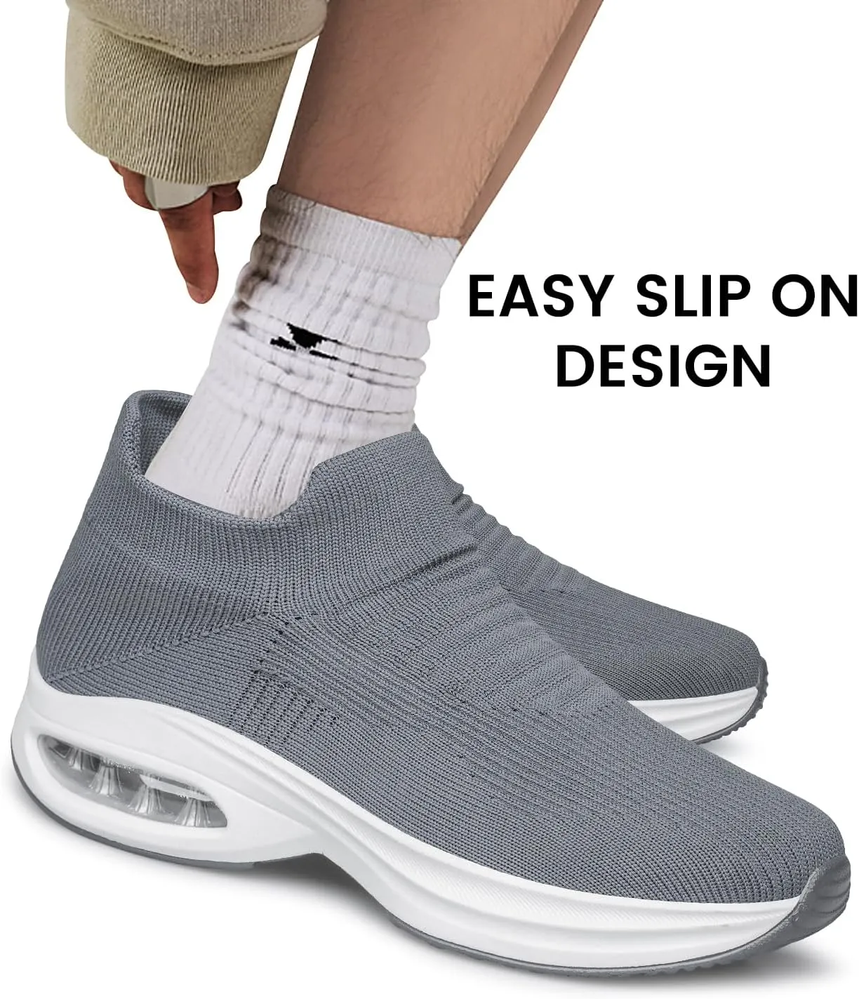 Mens Walking Shoes Sock Casual Fashion Sneakers Comfortable Slip On Air Cushion Workout Athletic Gym Running Shoes