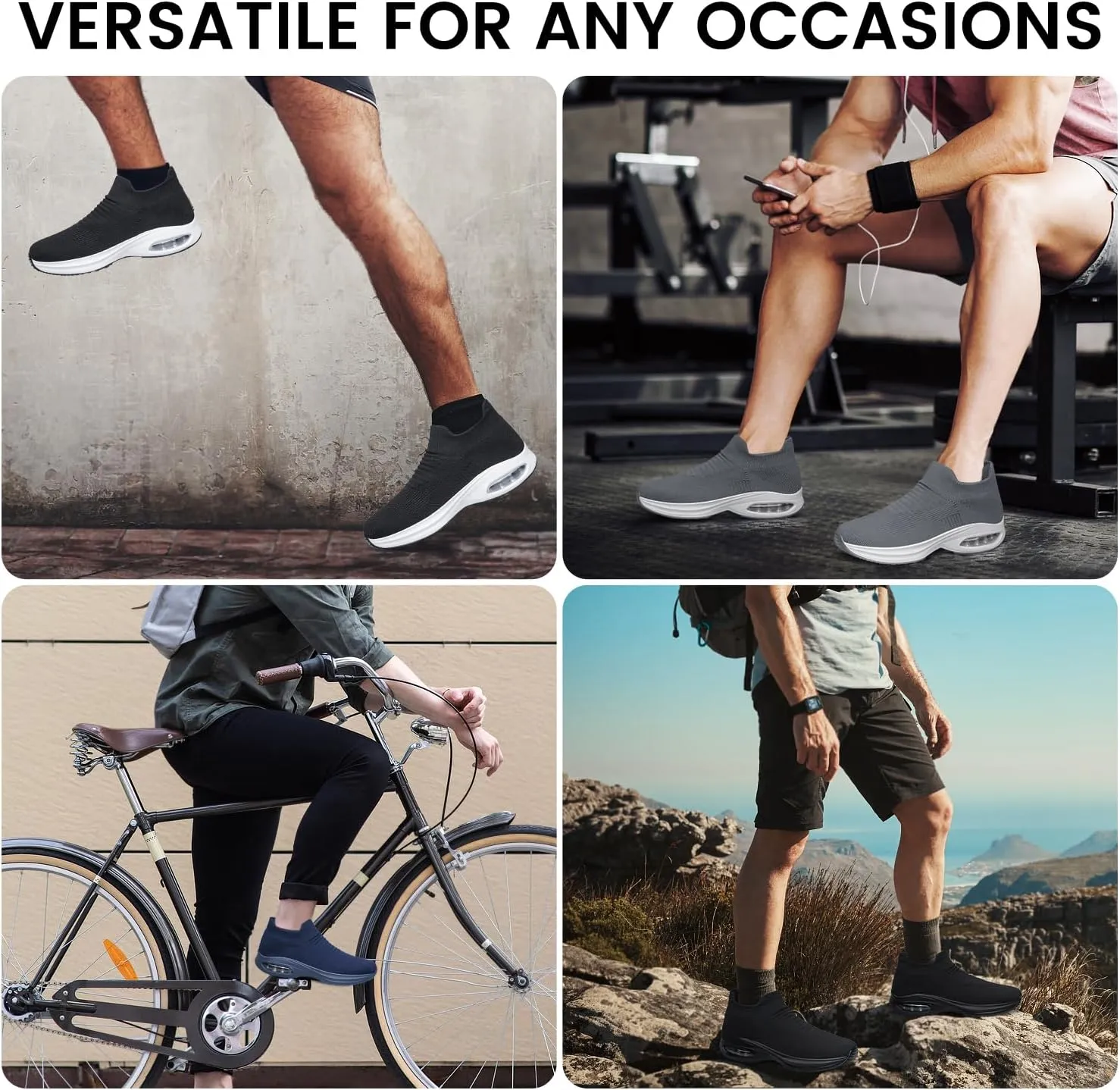 Mens Walking Shoes Sock Casual Fashion Sneakers Comfortable Slip On Air Cushion Workout Athletic Gym Running Shoes