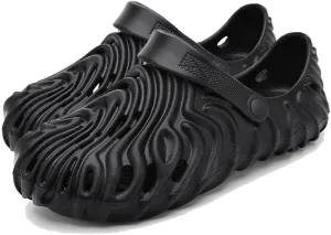 Men's Wavy Pattern Garden Clogs Slip On Slides Shoes Water Beach Pool Sandals for Men Outdoor Slippers with Cushion Footbed