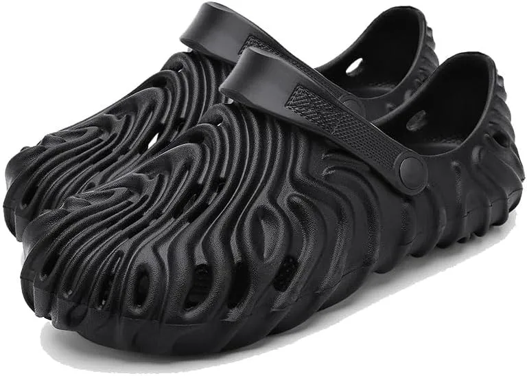 Men's Wavy Pattern Garden Clogs Slip On Slides Shoes Water Beach Pool Sandals for Men Outdoor Slippers with Cushion Footbed
