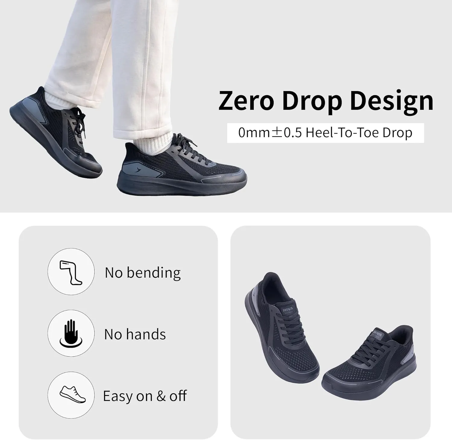Mens Wide Toe Walking Shoes | Zero Drop Minimalist Tennis Sneakers for Men | Slip On Arch Support Orthotic Shoes for Plantar Fasciitis