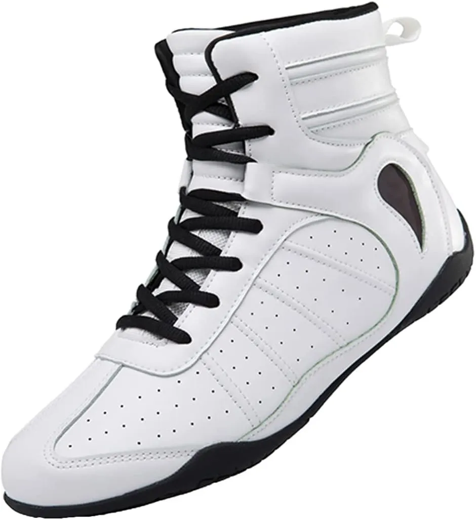 Men's Wrestling Shoe, Extra Wide Bodybuilding Weightlifting Wrestling Shoes Breathable Kickboxing Sparring Trainers Leather Boxing Boots for Boy Youth