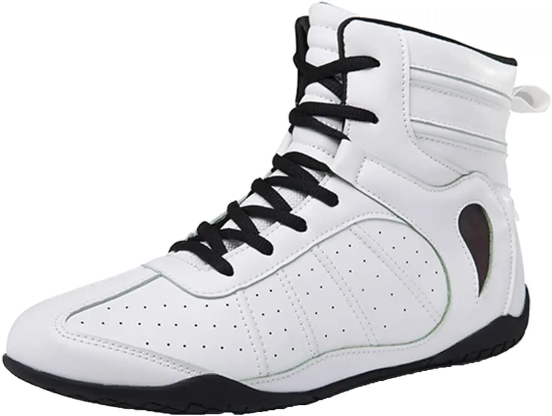 Men's Wrestling Shoe, Extra Wide Bodybuilding Weightlifting Wrestling Shoes Breathable Kickboxing Sparring Trainers Leather Boxing Boots for Boy Youth
