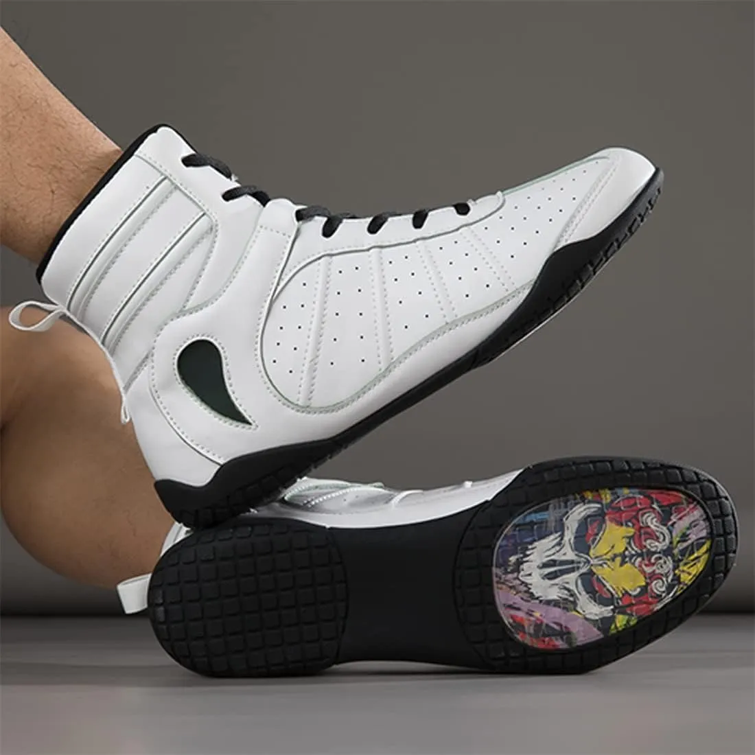 Men's Wrestling Shoe, Extra Wide Bodybuilding Weightlifting Wrestling Shoes Breathable Kickboxing Sparring Trainers Leather Boxing Boots for Boy Youth