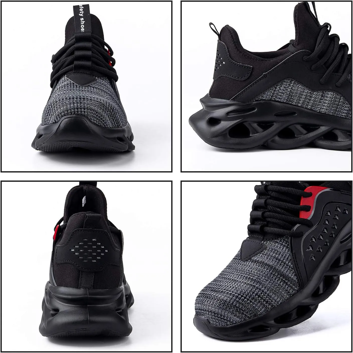 Men's/Unisex Black Steel Toe Sneakers, Lightweight Industrial & Construction Shoes, Size 5 Women/3 Men