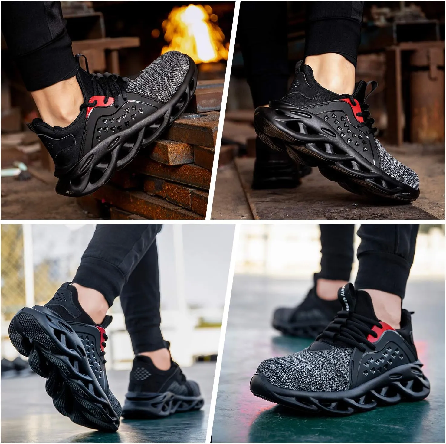 Men's/Unisex Black Steel Toe Sneakers, Lightweight Industrial & Construction Shoes, Size 5 Women/3 Men