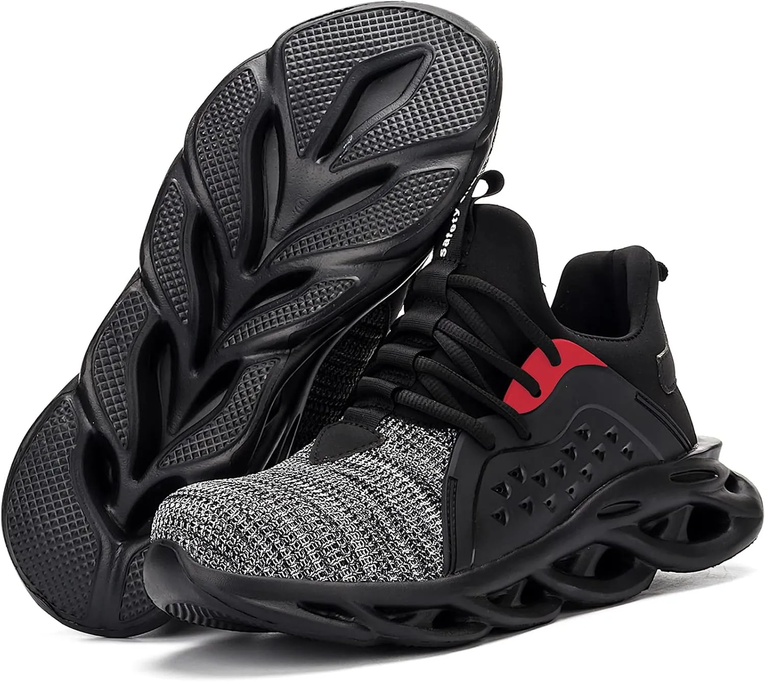 Men's/Unisex Black Steel Toe Sneakers, Lightweight Industrial & Construction Shoes, Size 5 Women/3 Men