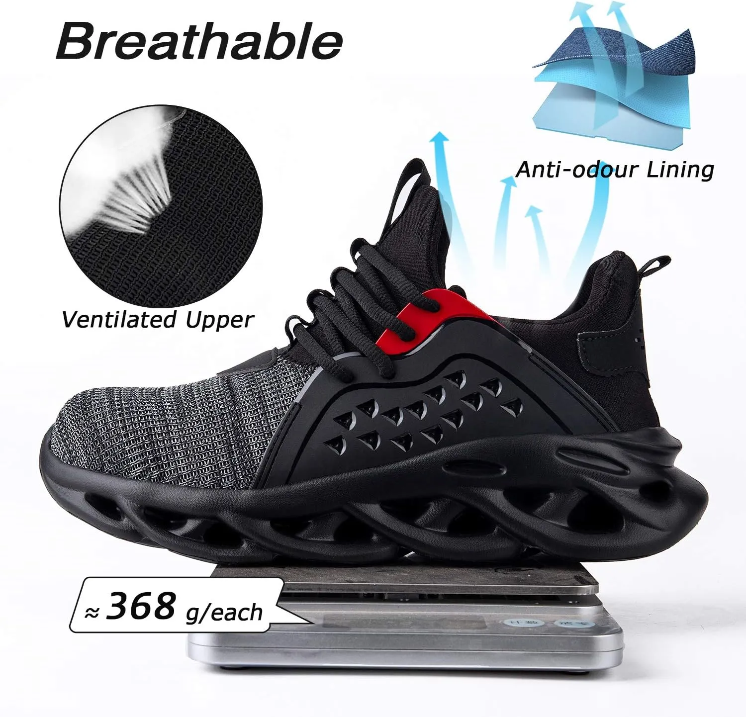 Men's/Unisex Black Steel Toe Sneakers, Lightweight Industrial & Construction Shoes, Size 5 Women/3 Men