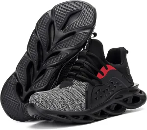 Men's/Unisex Black Steel Toe Sneakers, Lightweight Industrial & Construction Shoes, Size 5 Women/3 Men