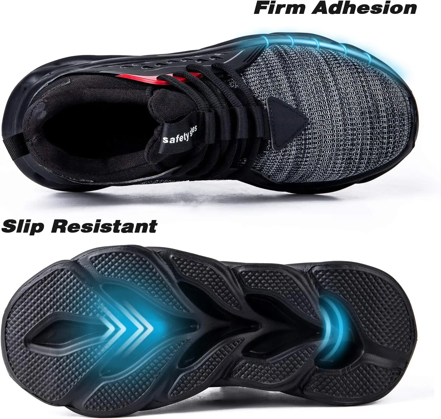 Men's/Unisex Black Steel Toe Sneakers, Lightweight Industrial & Construction Shoes, Size 5 Women/3 Men