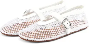 Mesh Ballet Flats for Women Buckle Strap Ballerina Flats Comfy Casual Ballerina Fishnet Mary Jane Flats Daily Dress