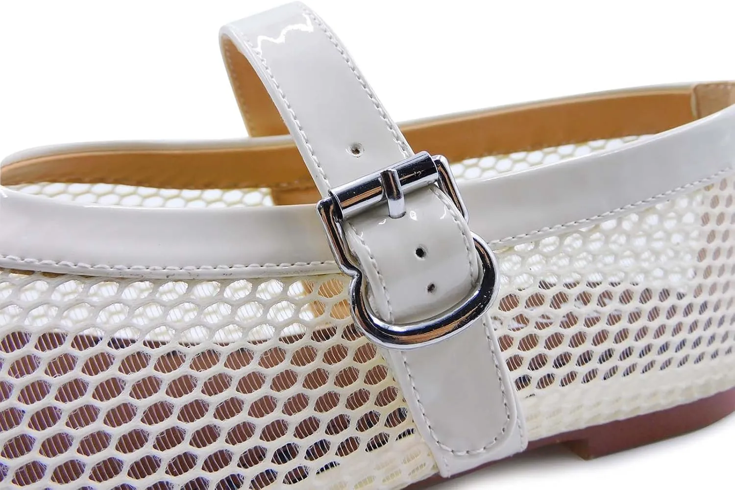 Mesh Ballet Flats for Women Round Toe Buckle Strap Comfy Casua Office Ballerina Mary Jane Flats Shoes