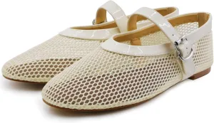 Mesh Ballet Flats for Women Round Toe Buckle Strap Comfy Casua Office Ballerina Mary Jane Flats Shoes