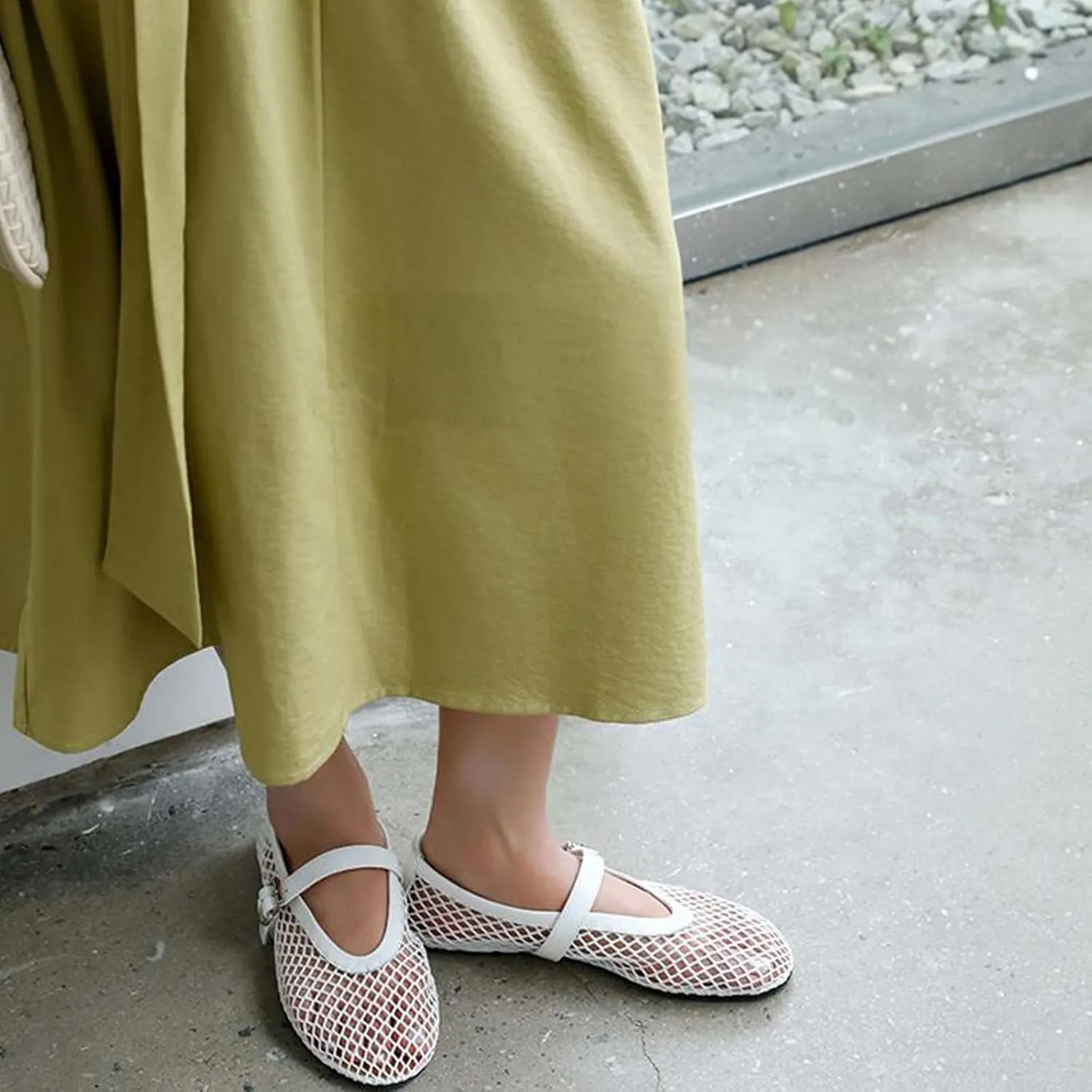 Mesh Ballet Flats for Women Round Toe Buckle Strap Comfy Casua Office Ballerina Mary Jane Flats Shoes