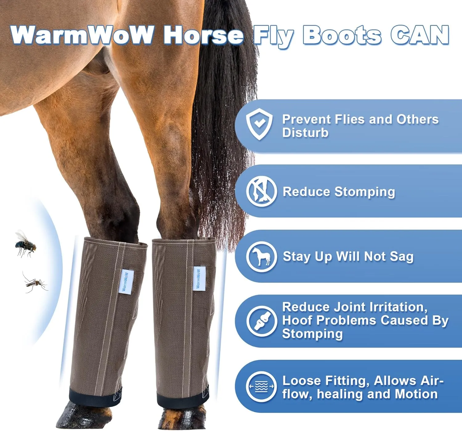 Mesh Horse Fly Boots Set of 4, Mesh Boots for Horses, Leggings for Horses, Reduce-Stomping, Breathable Mesh, Loose Fitting, Stay Up Not Sag, No Rub